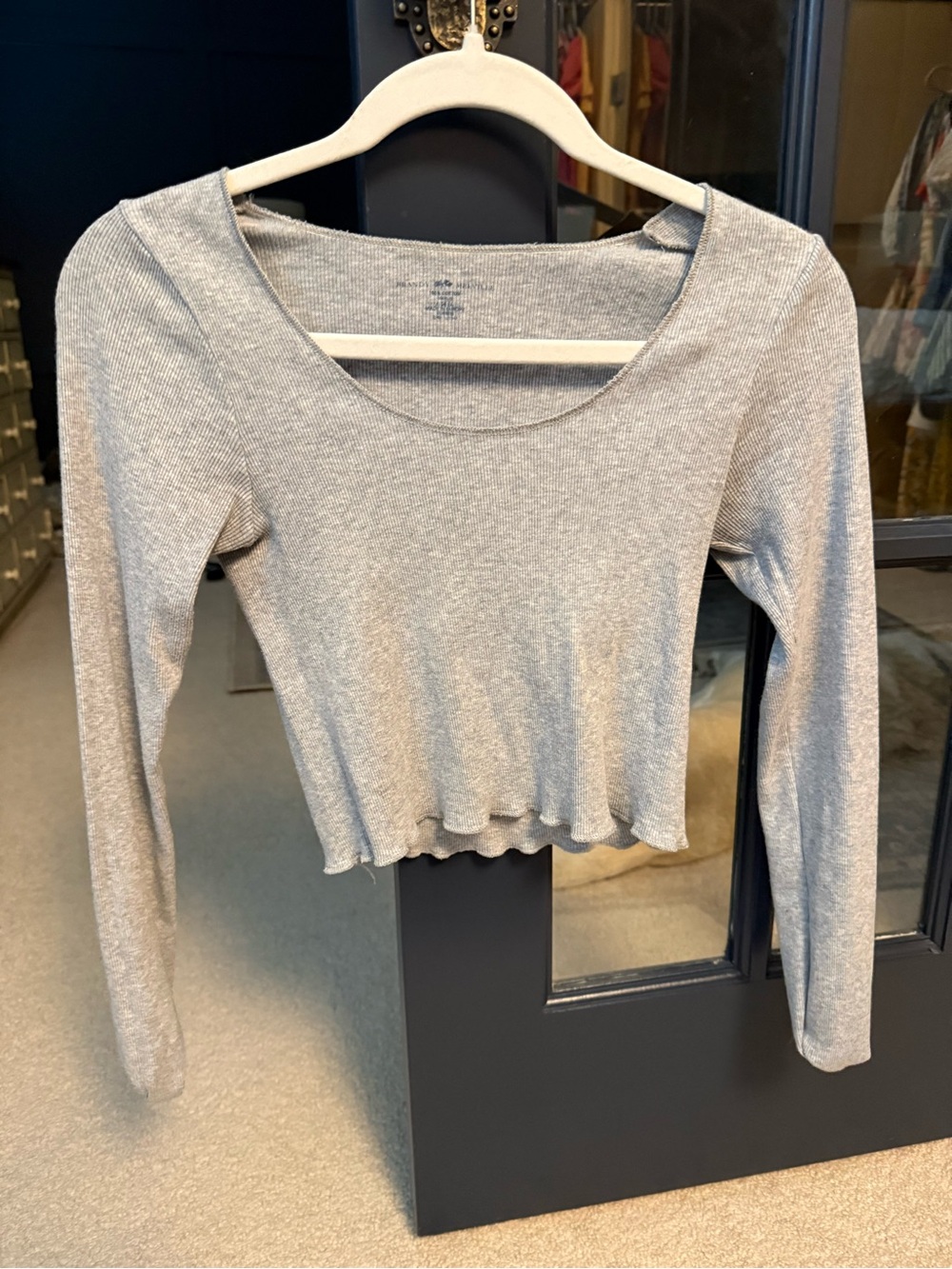 Brandy Melville Gray Scoop Neck Long-Sleeve Crop Top